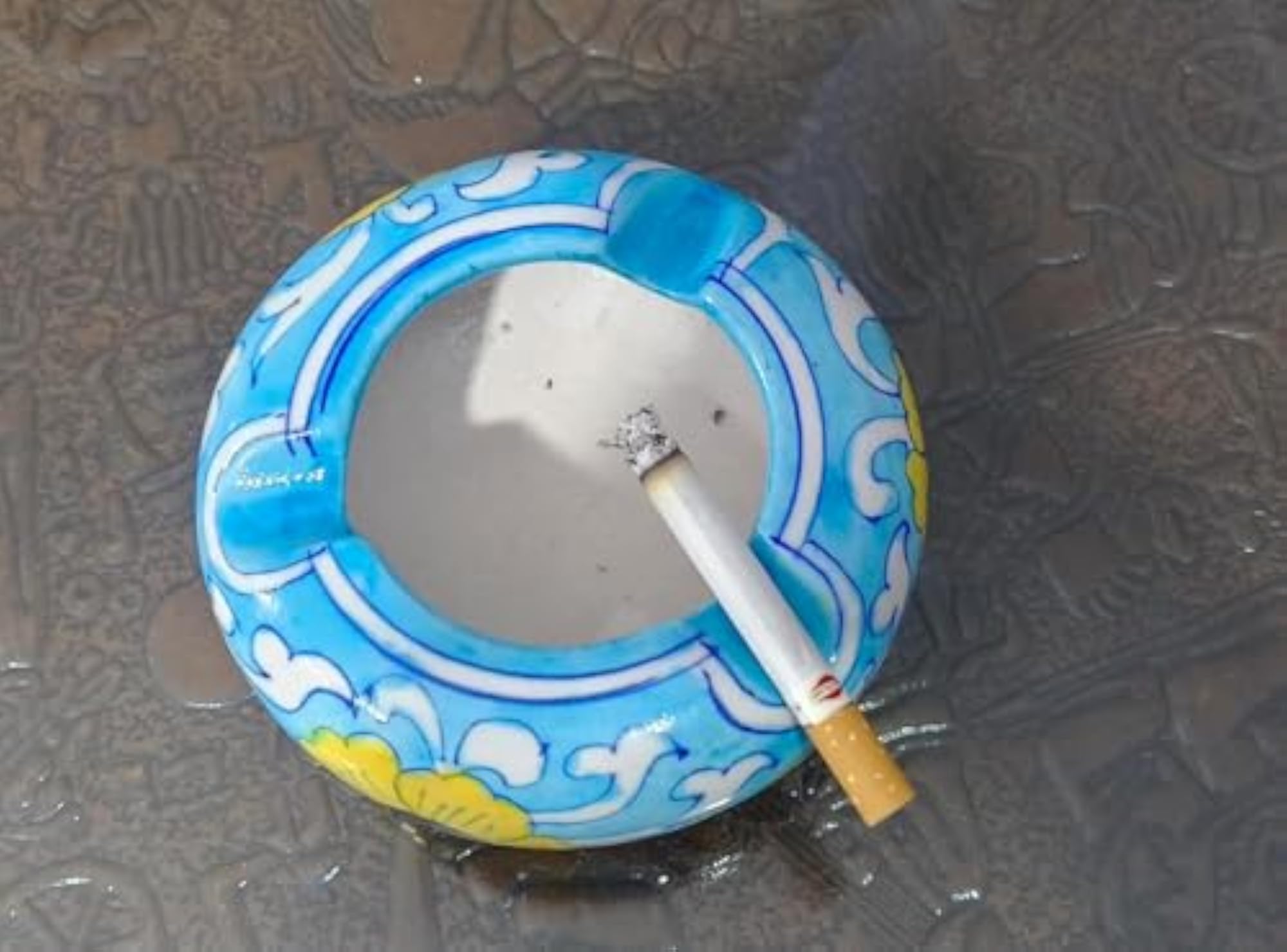 Handcrafted Ceramic Ashtray with Floral Design